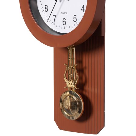 Clockswise Traditional Brown Round Wood- Looking Pendulum Plastic Wall Clock QI004509.BN